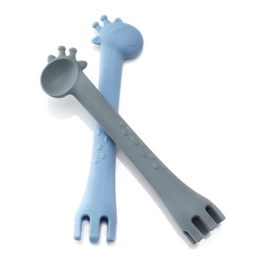 Fork & Spoon Learning Set for Baby (2-pk Iron Grey & Blue) - Image 2