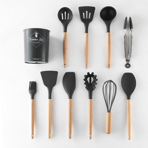 Silicone & Beechwood Utensil Set (Charcoal) - Image 2