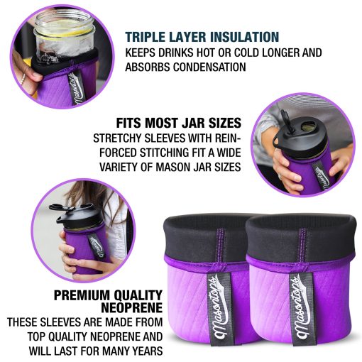 2-Pack 1qt Mason Jar Neoprene Sleeves (Purple) - Image 5