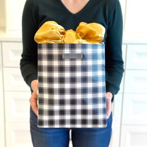 Reusable Large Plaid Gift Bag With Satin Closure