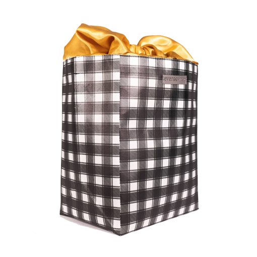 Reusable Large Plaid Gift Bag With Satin Closure - Image 4