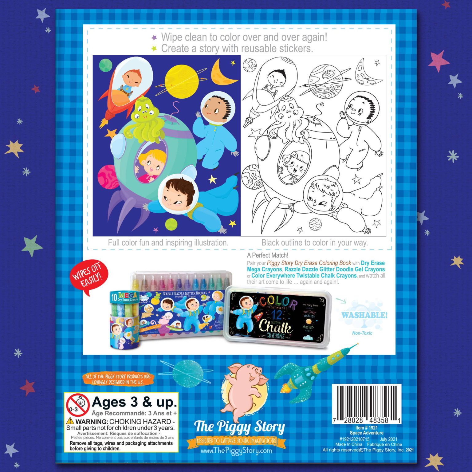 Space Adventure Dry Erase Coloring Book The Piggy Story