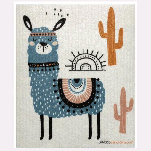 Reusable Swedish Dishcloth (Blue Llama)