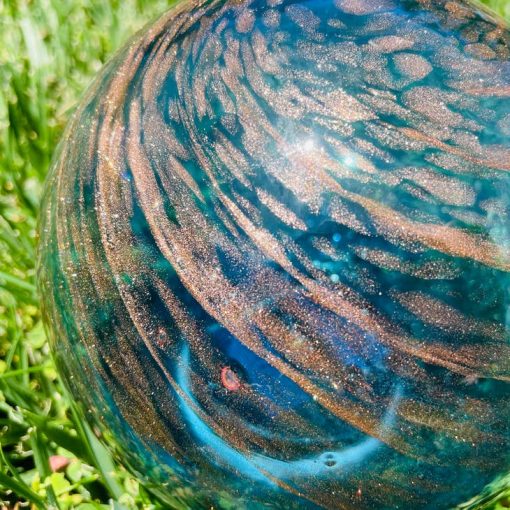 Hand Blown Art Glass Solar Orb (Blue Swirl) - Image 2