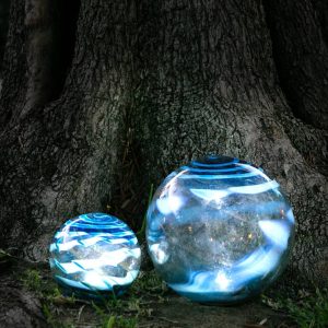 Hand Blown Art Glass Solar Orb (Blue Swirl)