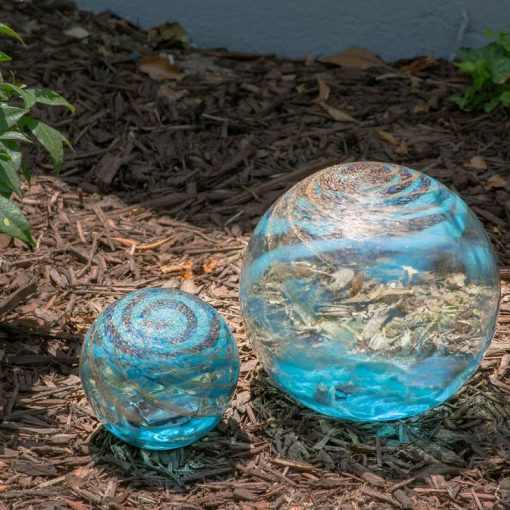 Hand Blown Art Glass Solar Orb (Blue Swirl) - Image 4