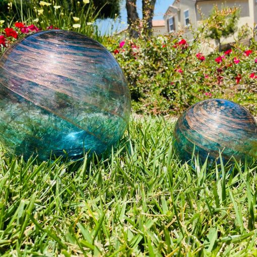 Hand Blown Art Glass Solar Orb (Blue Swirl) - Image 6