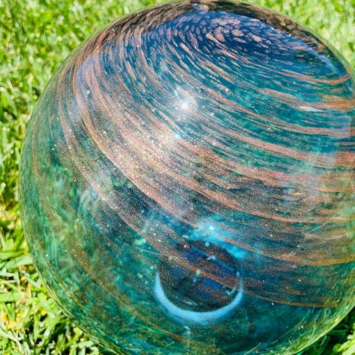 Hand Blown Art Glass Solar Orb (Blue Swirl) - Image 7