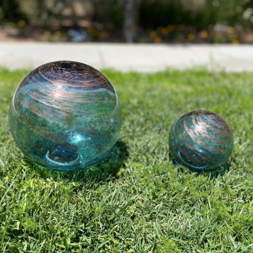 Hand Blown Art Glass Solar Orb (Blue Swirl) - Image 3