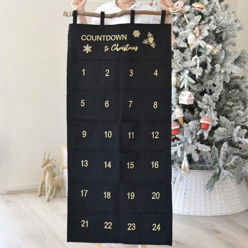 Cotton Canvas Embroidered Advent Calendar (Black)