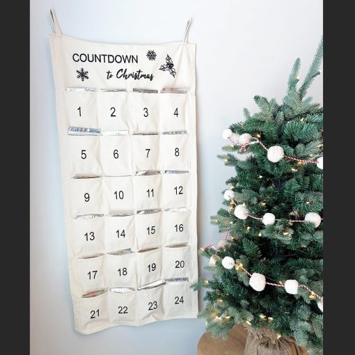 Cotton Canvas Embroidered Advent Calendar (Natural)