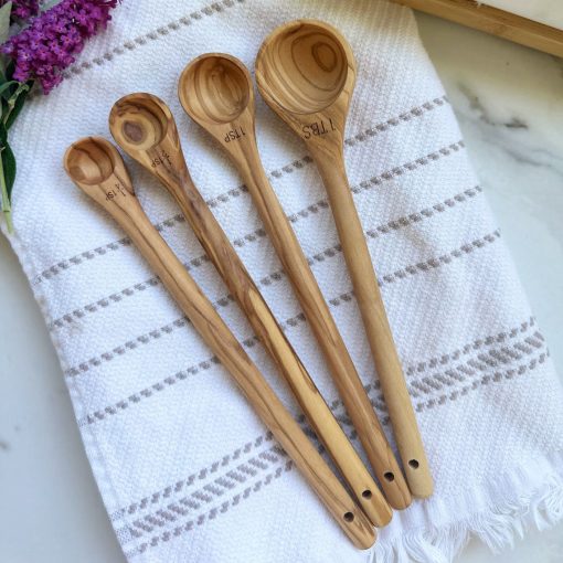 Olive Wood Long Handle Measuring Spoon Set