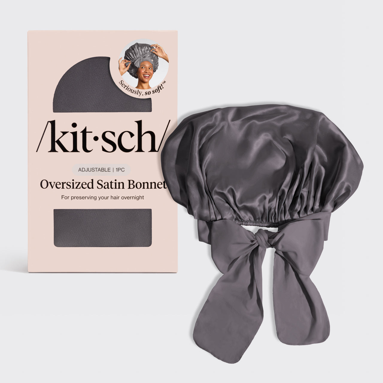 Kitsch Oversized Satin Bonnet (Charcoal) - Image 2